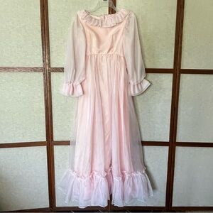 Emma Domb 1960s Vintage Pink Cocktail Party Sheer Ruffle Baby Pink Dress